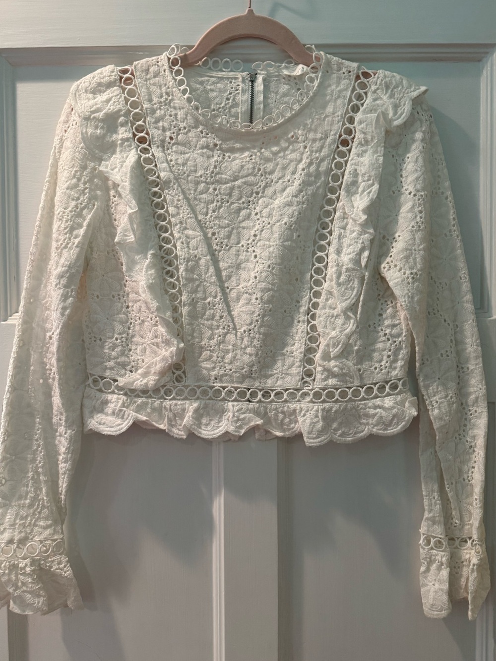 Etophe Studios White Lace Frill Long Sleeve Blouse